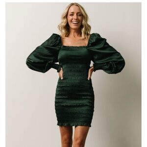 Baltic Born Green Bodycon Cocktail Dress with Bishop Sleeves